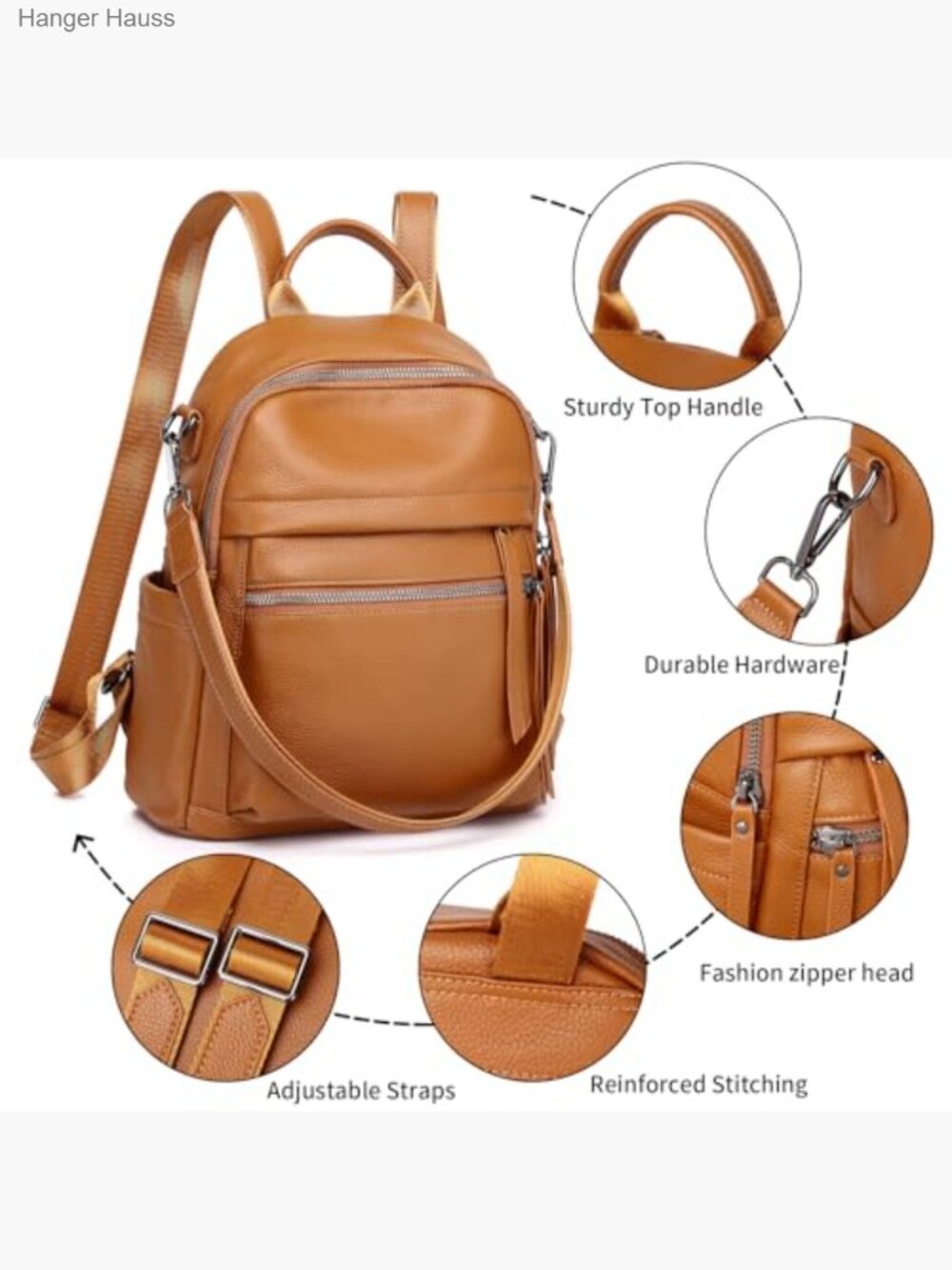 Genuine Leather Backpack Purse Convertible Daypack - Picture 7 of 7
